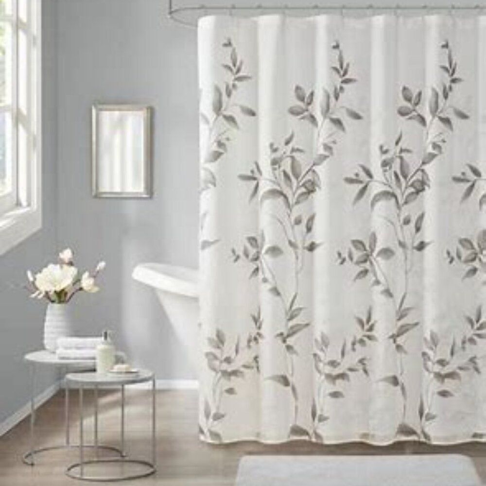 Madison Park Vera Shower Curtain  NEW Grey Floral Print